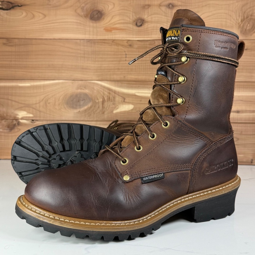 Carolina CA5821 Elm Logger Boots Mens 11.5 D Brown Leather Waterproof Thinsulate